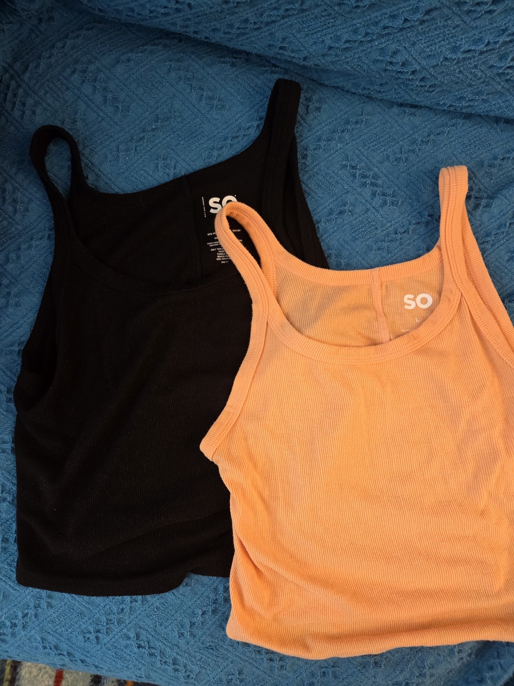 SO 2-Pack Ribbed Tank Tops — Black & Peach
